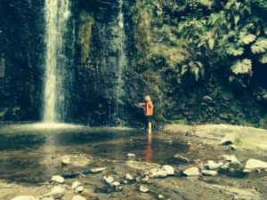 Hidden waterfall near Laguns de Mojanda.